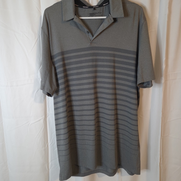 Nike Other - Nike Men's Charcoal Striped Golf Polo Dri-fit Shirt Mad Russian Patch Size L